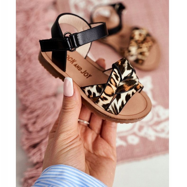 FRROCK Dječje sandale s čičkom za djevojčice Leopard Mimi crna 1