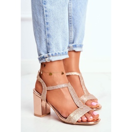 HAN Ženske sandale na blještavoj peti šampanjac Perfecto ružičasta žuta boja 1