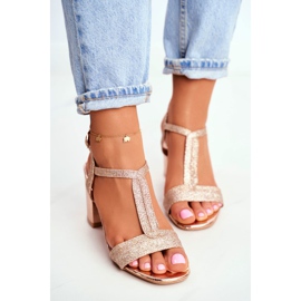 HAN Ženske sandale na blještavoj peti šampanjac Perfecto ružičasta žuta boja 2