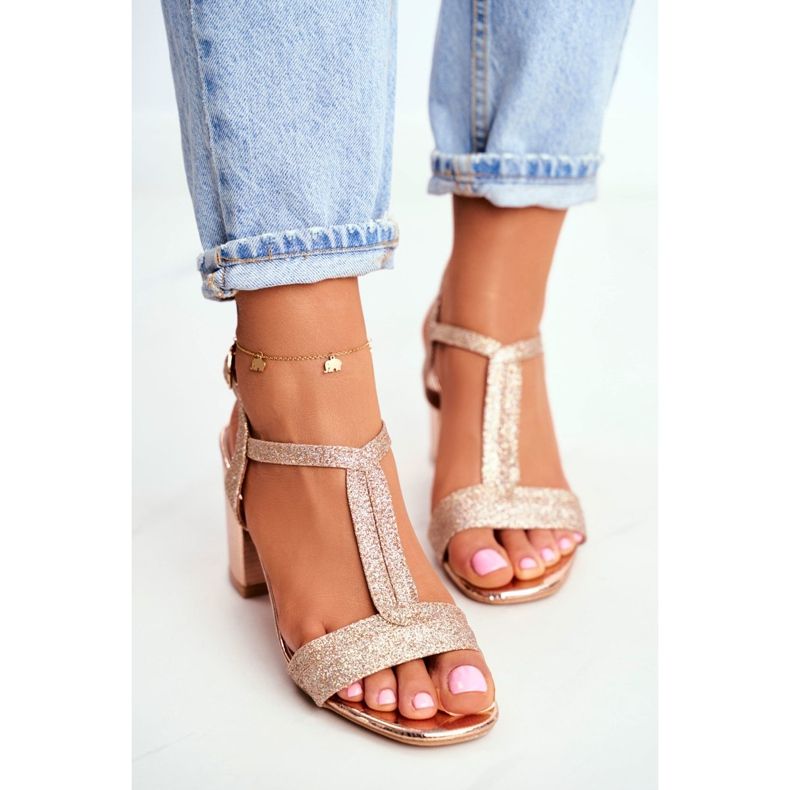 HAN Ženske sandale na blještavoj peti šampanjac Perfecto ružičasta žuta boja 2