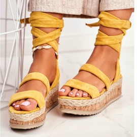 FS1 Ženske sandale na platformi vezane žute La Favorite žuta boja 2