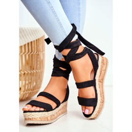 HAN Ženske sandale na platformi vezane crne La Favorite crno 2