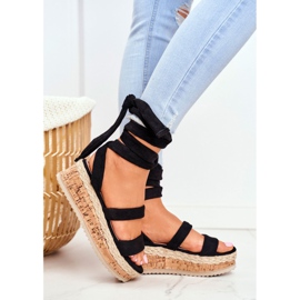 HAN Ženske sandale na platformi vezane crne La Favorite crno 1