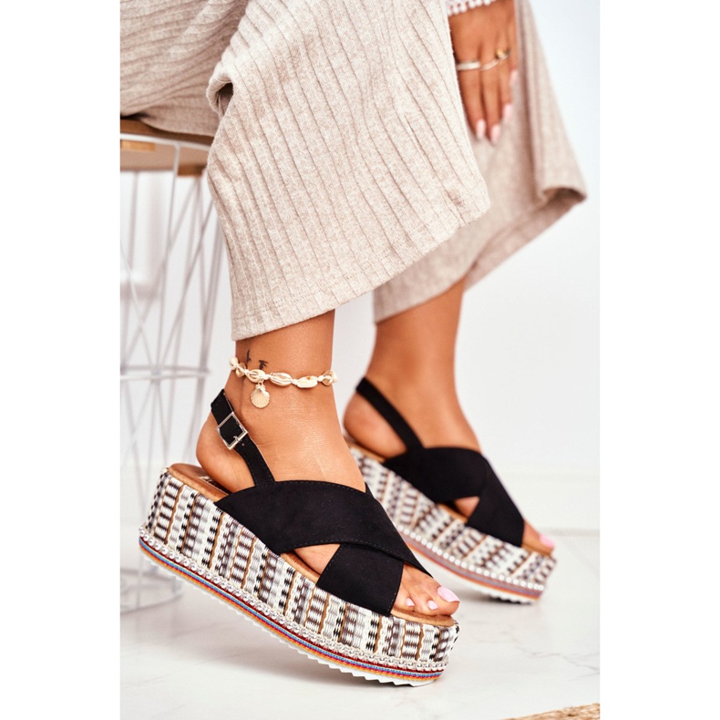 ADY Ženske sandale na klin Espadrile Black Sandy crno 2