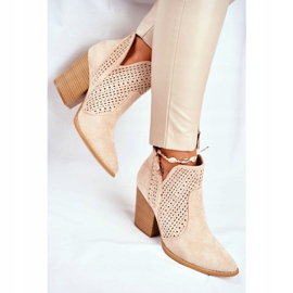 MSMG Ženske čizme na petu, antilop, ažur, svijetlo bež nijanse 1