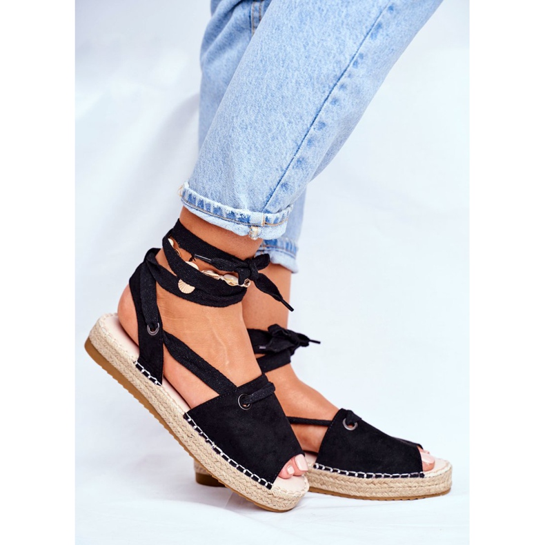 FRJ Ženske espadrile na platnenoj platformi Crni Monacoz crno 2