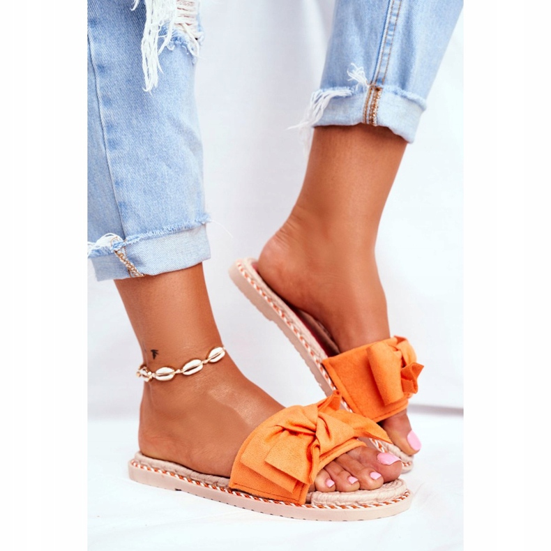 FJ1 Ženske papuče s narančastom neonskom mašnom za sreću 2