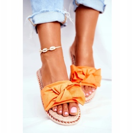 FJ1 Ženske papuče s narančastom neonskom mašnom za sreću narančasta 1
