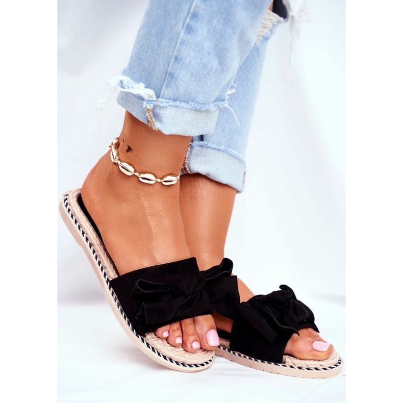 FRJ Crne sreće ženske papuče s mašnom crna 1