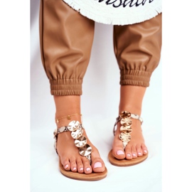 FJ1 Ženske sandale Elegantna zlatna ploča Snake Casandra bež 1