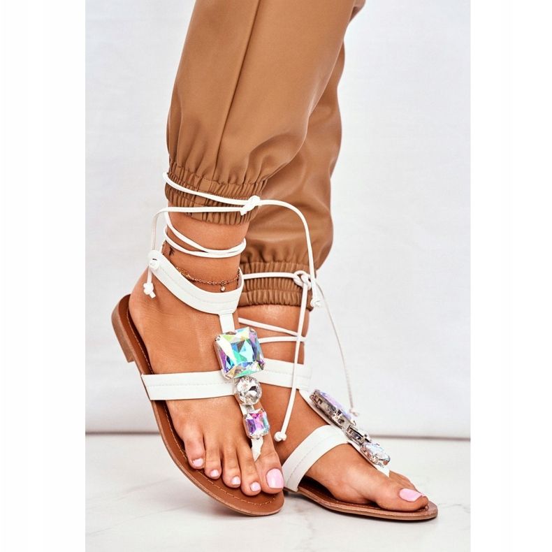 PS1 Ženske sandale Gladijator s kristalima Bijeli Volare bijela 1