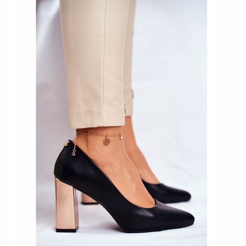 Ženske pumpe na zlatnoj peti Sergio Leone crne PB216 crno 2