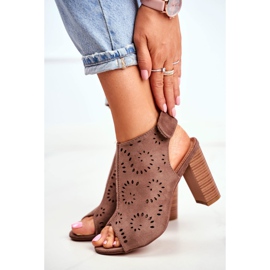 EVE Ženske sandale na peti Ažur pravila čičak trake kaki 2