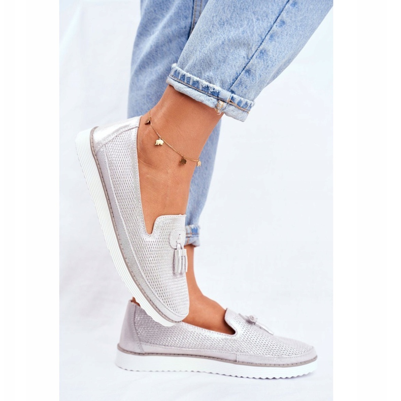 EVE Ženske natikače kožne srebrne Amore Mio siva 1