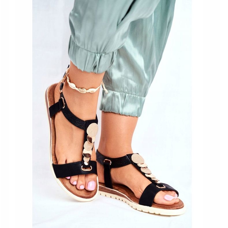 EVE Ravne crne ženske sandale s ukrasima Milton crno 2