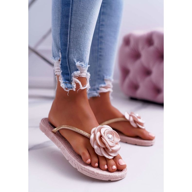 Ženske papuče Japanke Bež Cvjetni Glitter Elenda 1