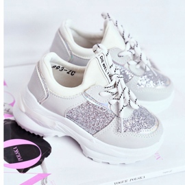 FRROCK Dječje sportske cipele s brokatnim srebrom Matylda bijela siva 1