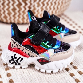 FRROCK Sportske dječje cipele s čičak crnom Be Happy crna višebojan 2