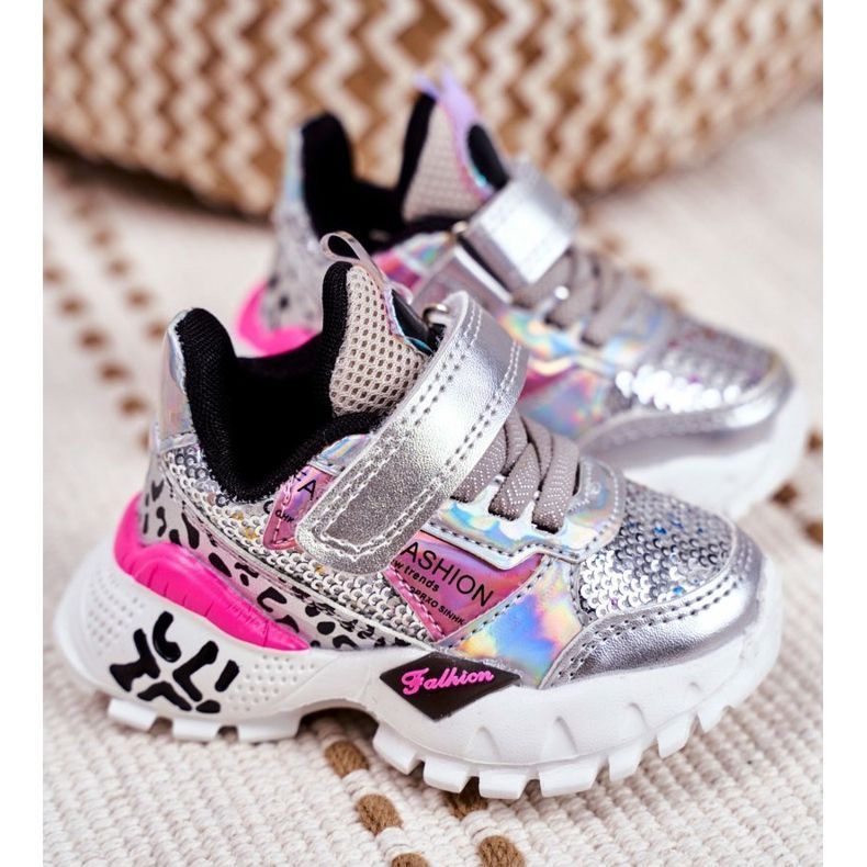 FRROCK Sportske dječje cipele sa čičak srebrom Be Happy siva 1