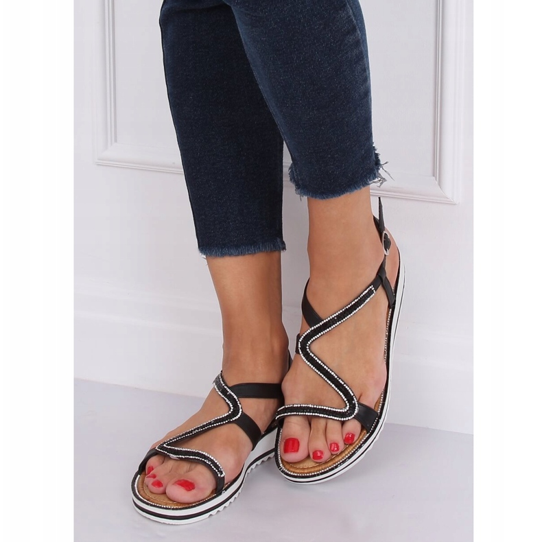 Crne ZY178 Crne asimetrične sandale crno 2