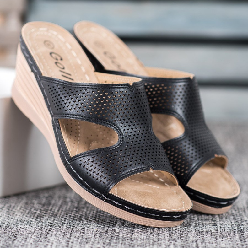 GOLL Lagane papuče na klin crna 2