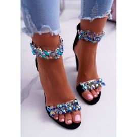 Lu Boo Crne sandale od rhinestones antilopa Lambada crno 2