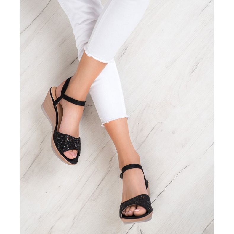 SHELOVET Lagane otvorene sandale crna 1