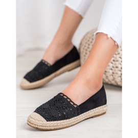 Small Swan Espadrile od antilopa s čipkom crna 1