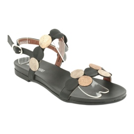 M.Daszyński Crne sandale sa zlatnim prstenovima Daszyński MR1958-1 crna žuta boja 1