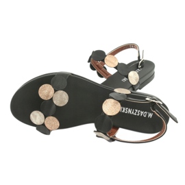 M.Daszyński Crne sandale sa zlatnim prstenovima Daszyński MR1958-1 crna žuta boja 4