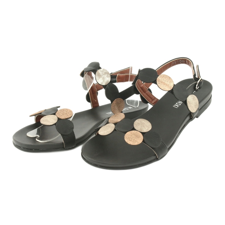 M.Daszyński Crne sandale sa zlatnim prstenovima Daszyński MR1958-1 crno žuta boja 3