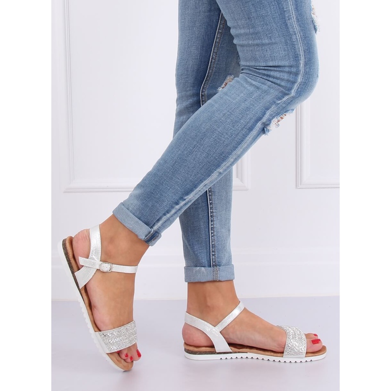Srebrne ženske sandale HT-69 Silver siva 2