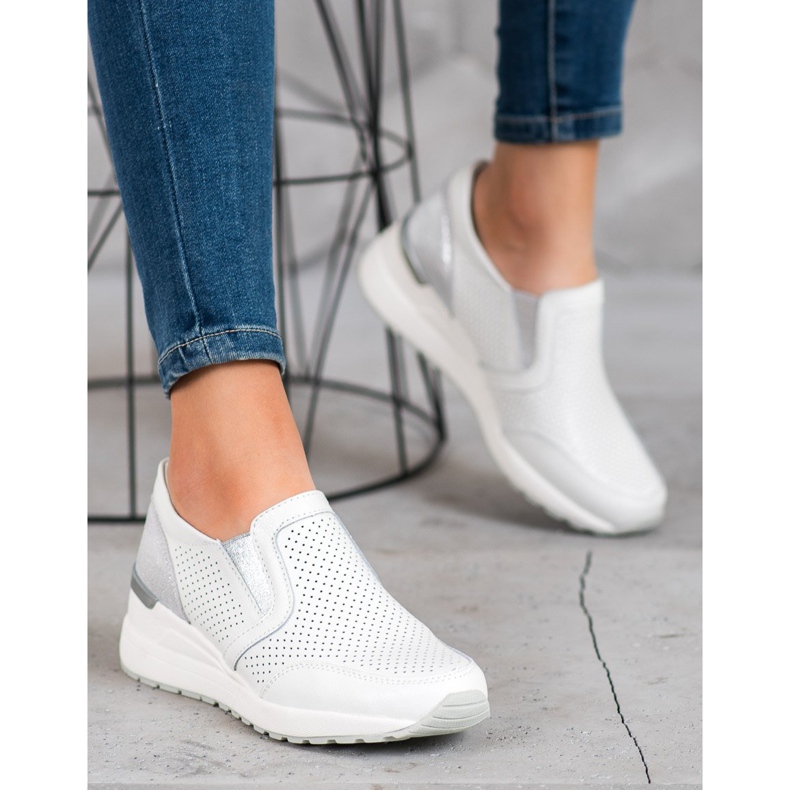 Filippo Ažurni kožni sliponi bijela siva 2