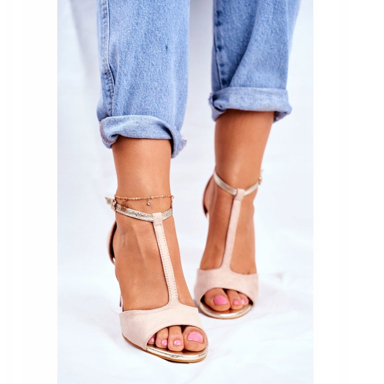 S.Barski Ženske sandale na petu bež 280-58 Move On Me 2