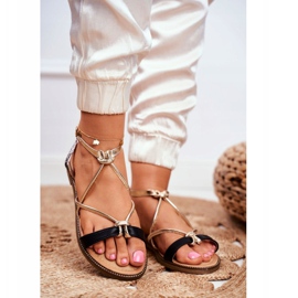 S.Barski Ženske sandale ravne crne i zlatne Barski Samim crno žuta boja 1