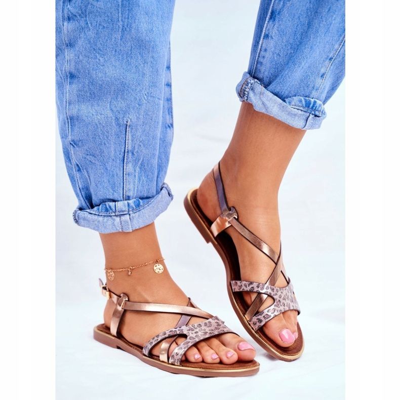 S.Barski Ženske ravne sandale Champagne Barski Lomba ružičasta žuta boja 1