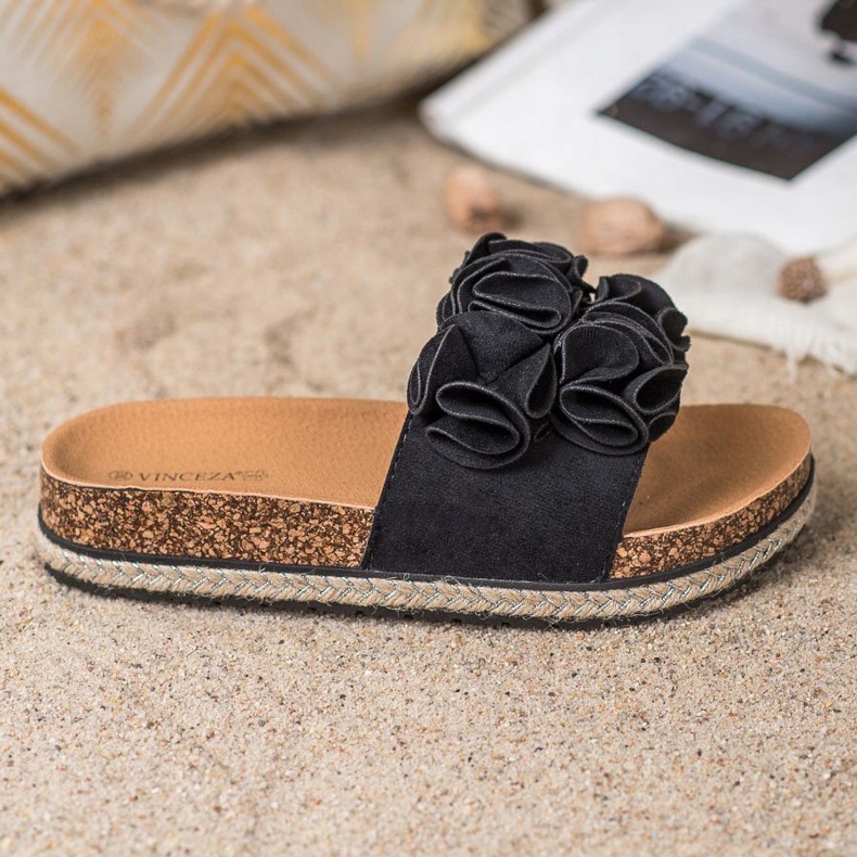 Udobne papuče s cvijećem VINCEZA crno 2