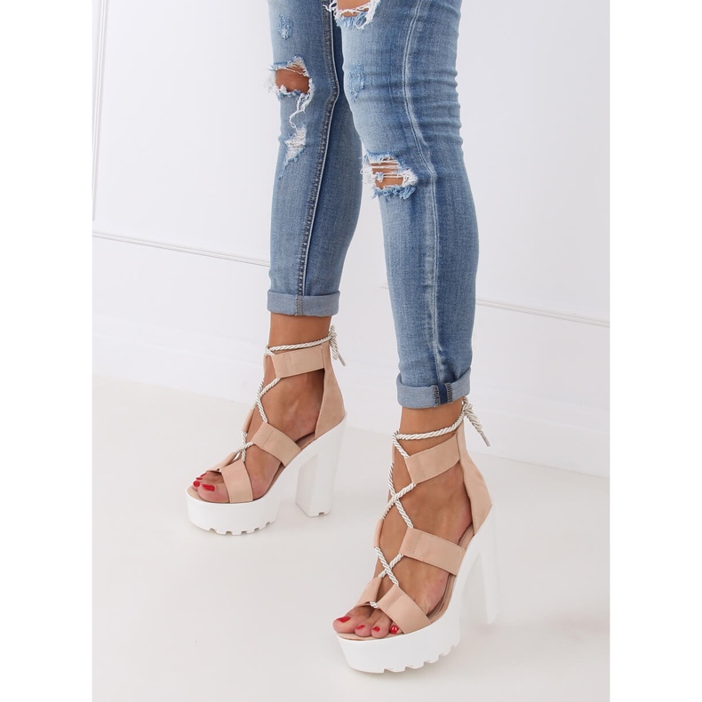 Sandale na bež i ružičastoj platformi NS120 Bež ružičasta 1