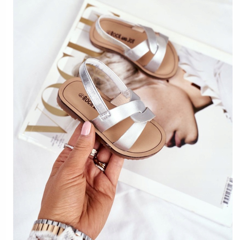 FRROCK Dječje klizne sandale s gumicom Silver Bambino siva 2