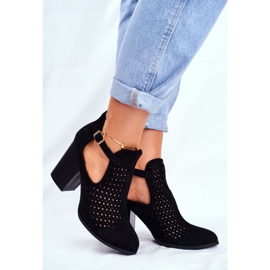 Bellucci Ženske čizme na petu, antilop, ažur, crna Morrena crno 1