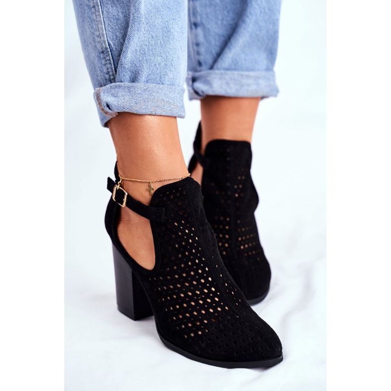 Bellucci Ženske čizme na petu, antilop, ažur, crna Morrena crno 2