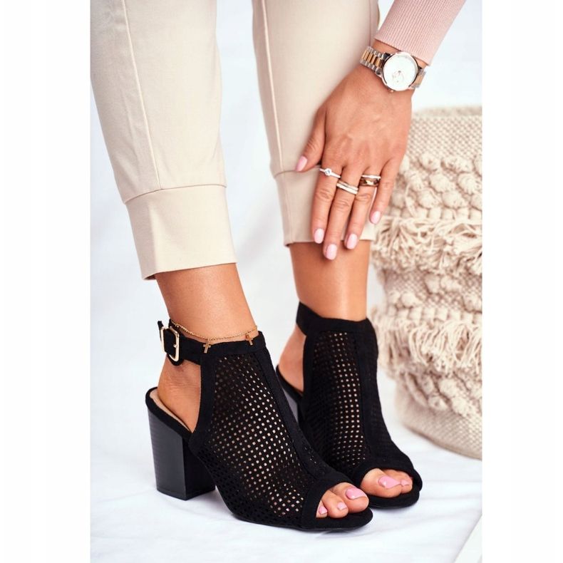 FB1 Ženske ažurne čizme Peep Toe Black Paradise crno 1