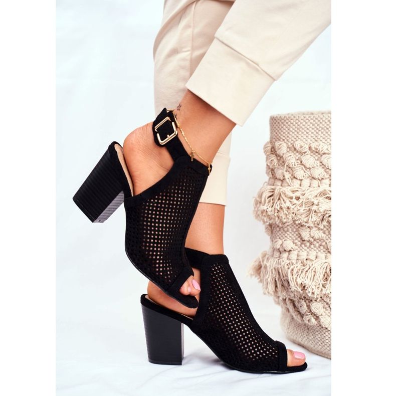 FB1 Ženske ažurne čizme Peep Toe Black Paradise crna 2