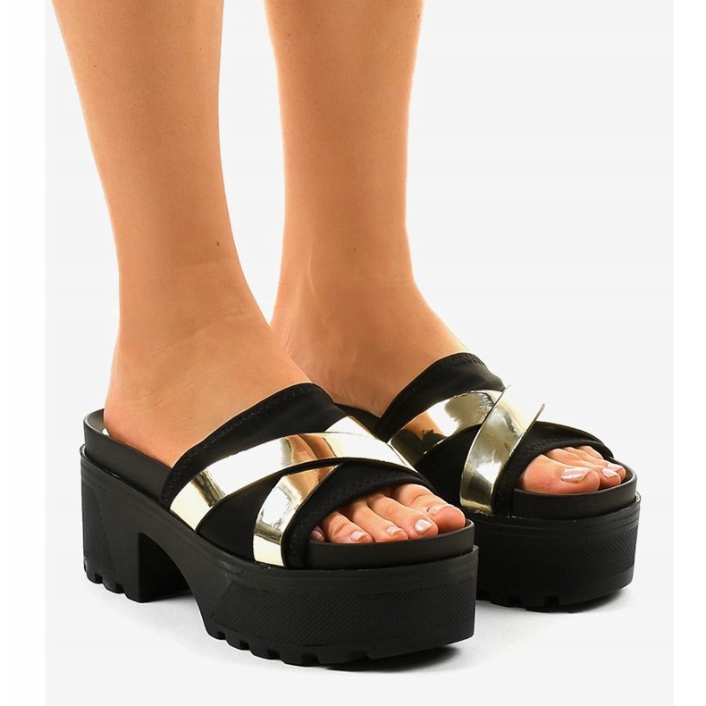 Crne papuče s visokim potpeticama CL-3A309-42 crna žuta boja 1