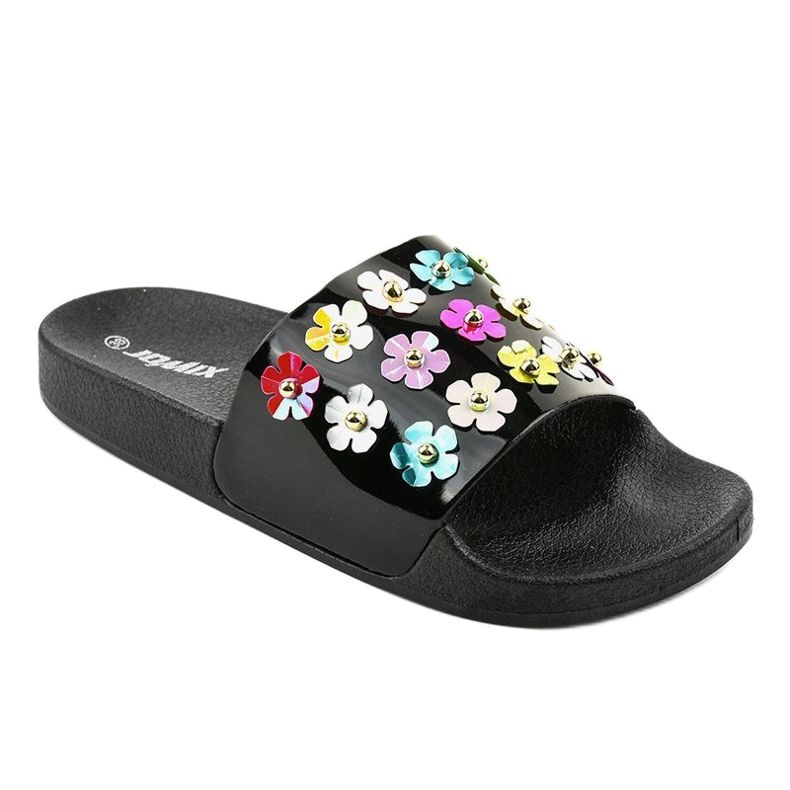 Crne papuče s cvijećem D7659-1 crna 1