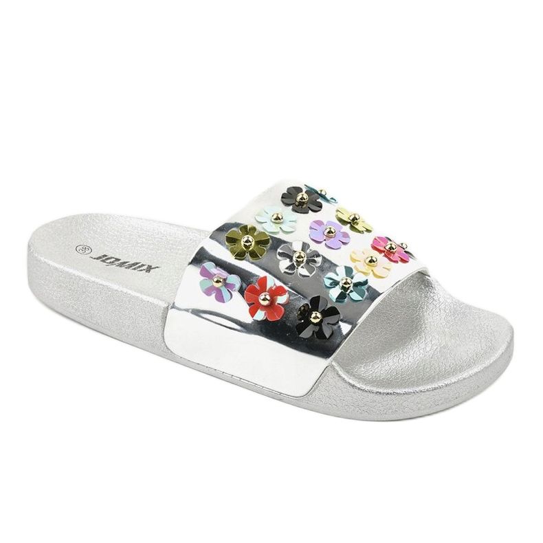 Srebrne papuče s cvijećem D7659-3 siva 1