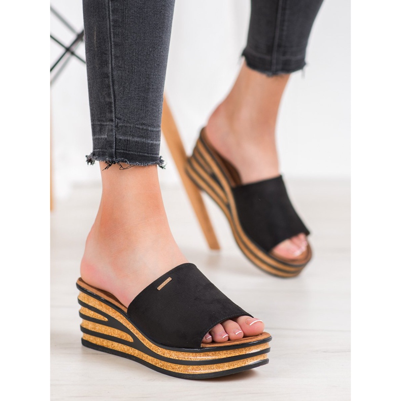 Goodin Elegantne papuče na klin crno 1