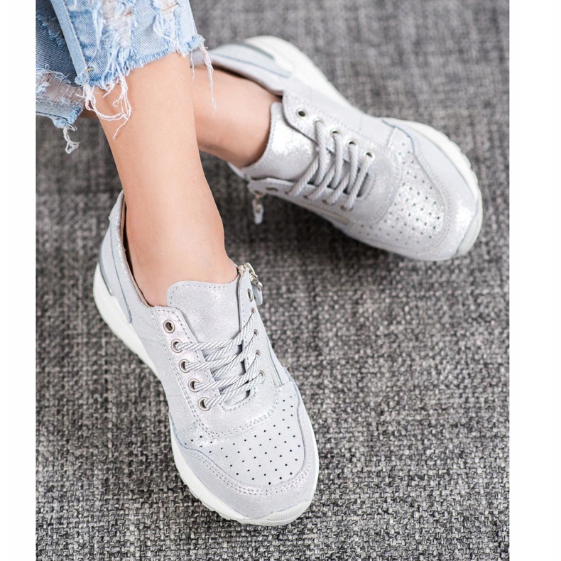 Kožne tenisice s VINCEZA patentnim zatvaračem siva 2