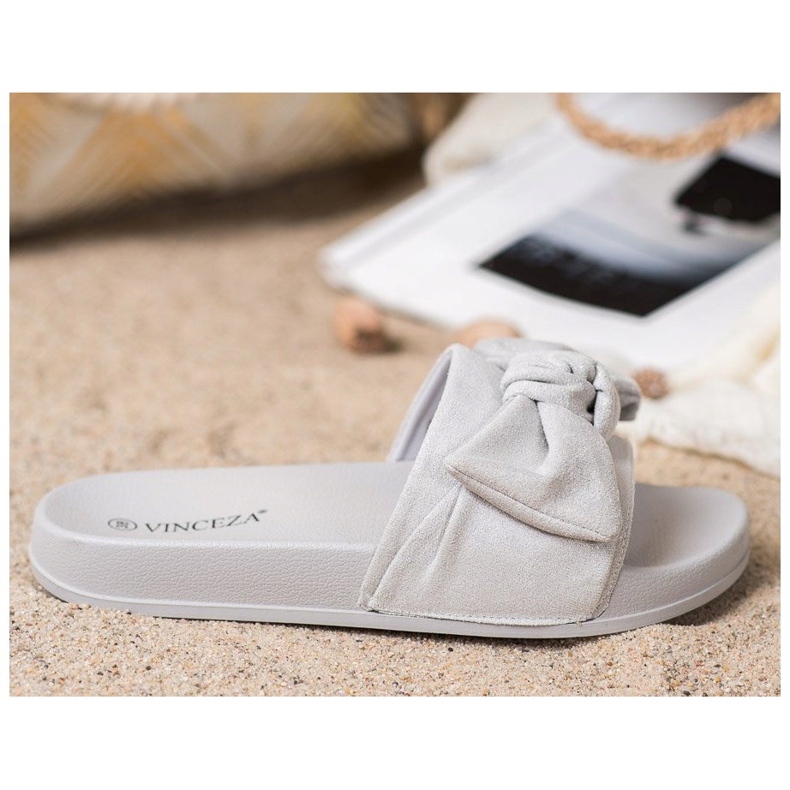 VINCEZA Papuče s mašnom siva 2