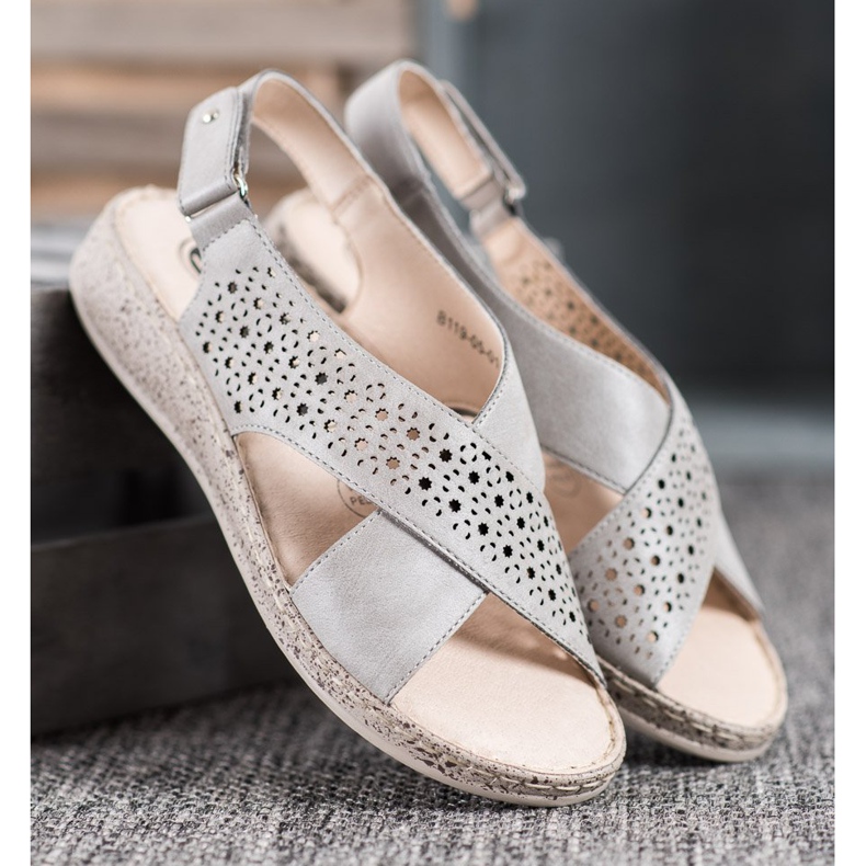 SHELOVET Udobne sandale na čičak siva 2